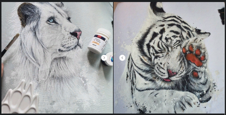 [Роспись по ткани] Даша Лисенкова - Белые лев и тигр (2023)